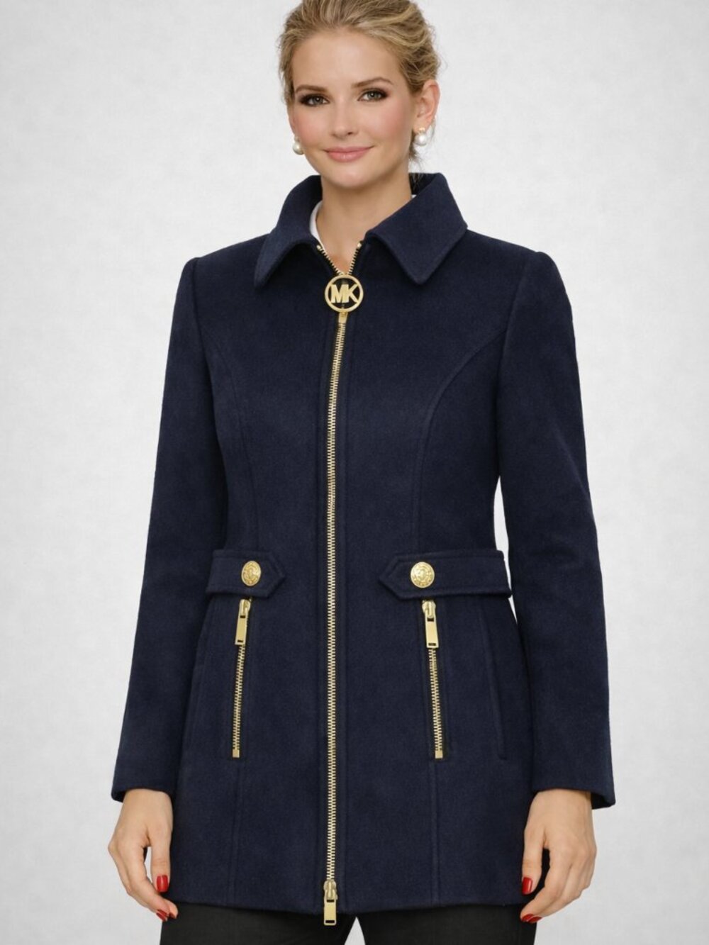 Like New Michael Kors Wool Coat. Zip-Front Closure. Two Pockets. Midnight. XS. - Picture 2 of 16